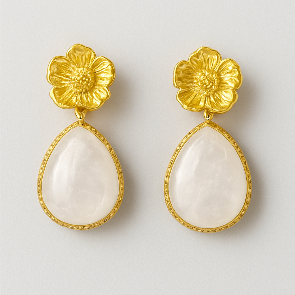 Stainless Steel and Nacre Earrings White