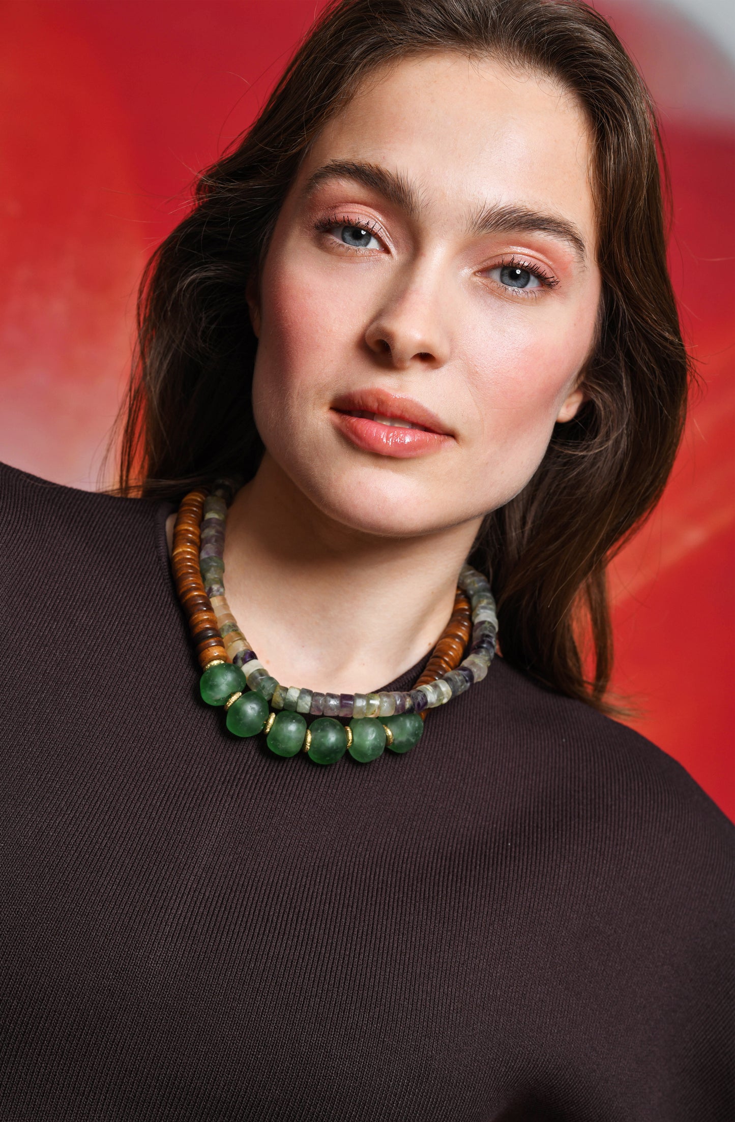 FW25 Bone and Green Glass Collier