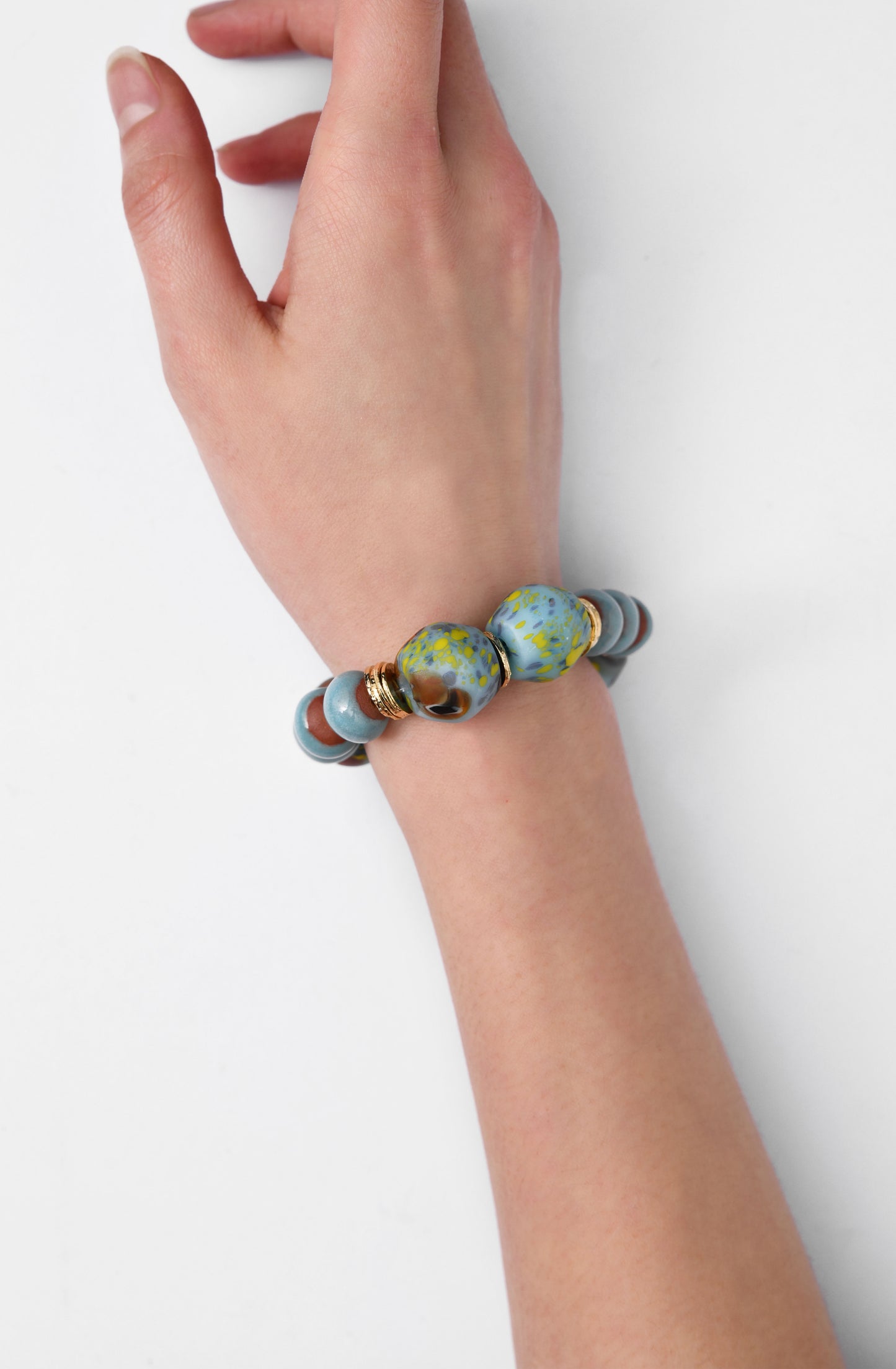 BiniBeca Terracota Bracelets Capsule Collection / Bini with Nepali Glass Bead Sky Blue