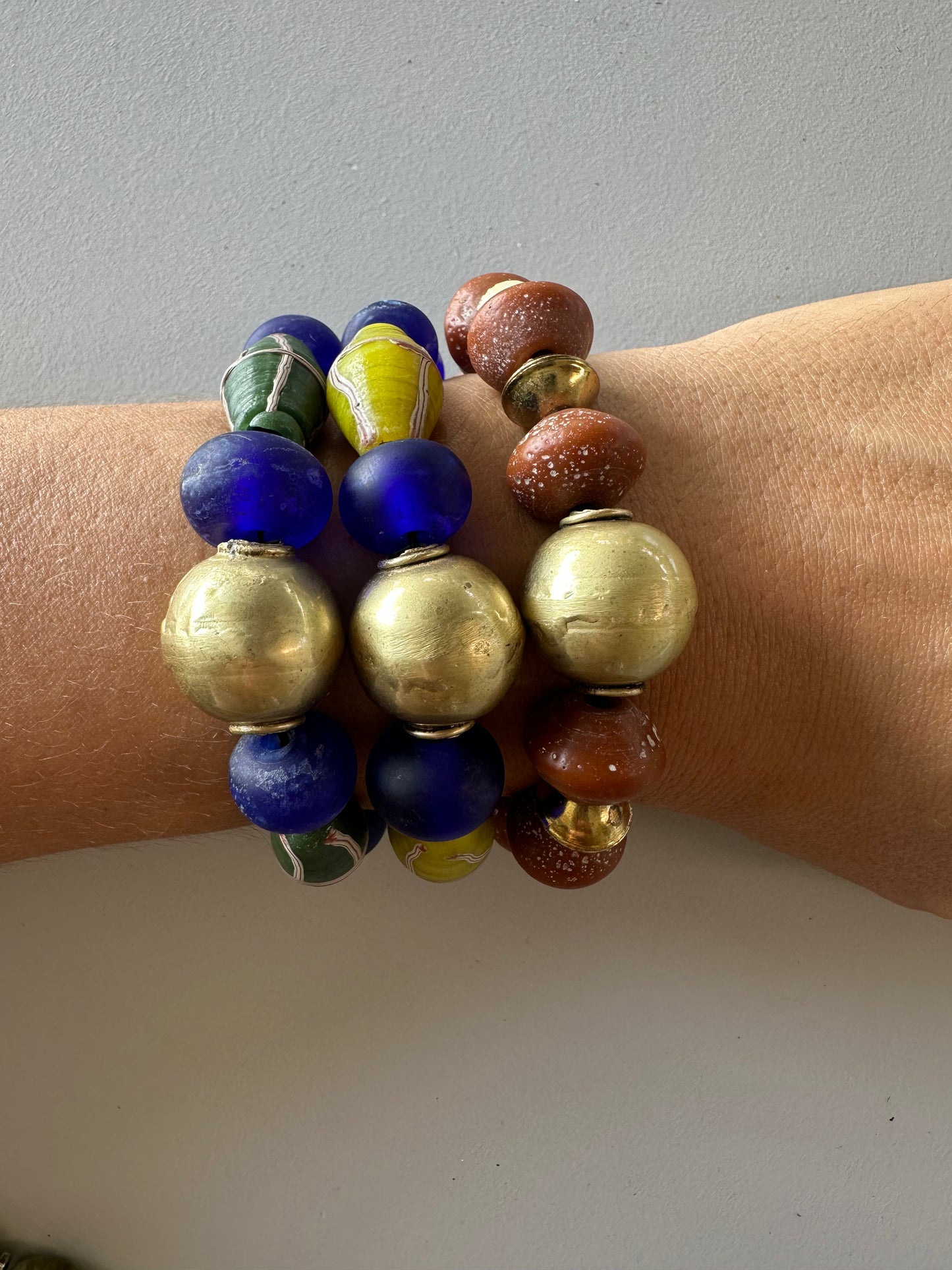 FW25 Brass Hero Bracelet with Blue/Yellow glass
