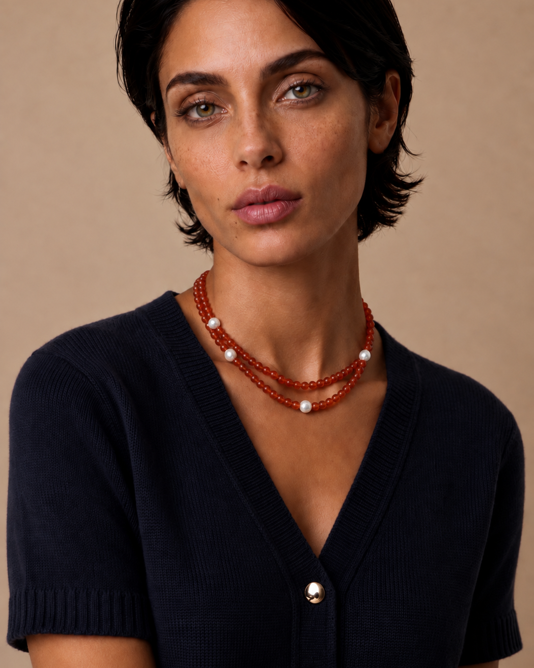 FW26-27 The Pearl Descent Necklace in Orange Red