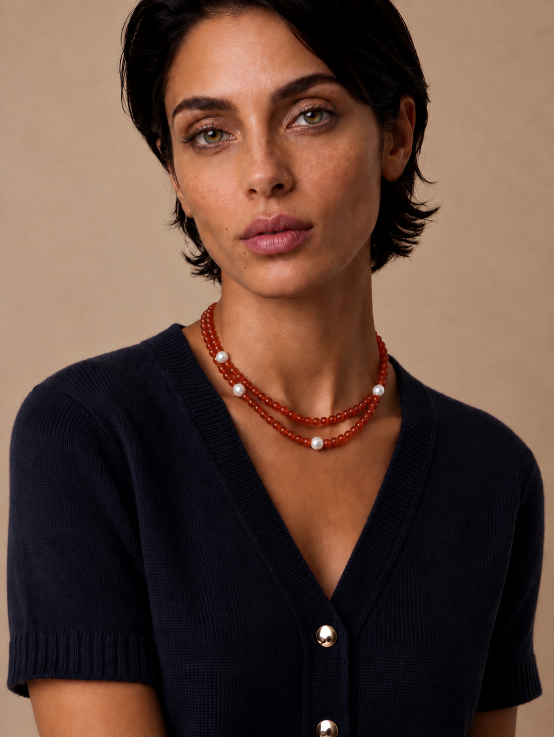 FW26-27 The Pearl Descent Necklace in Orange Red