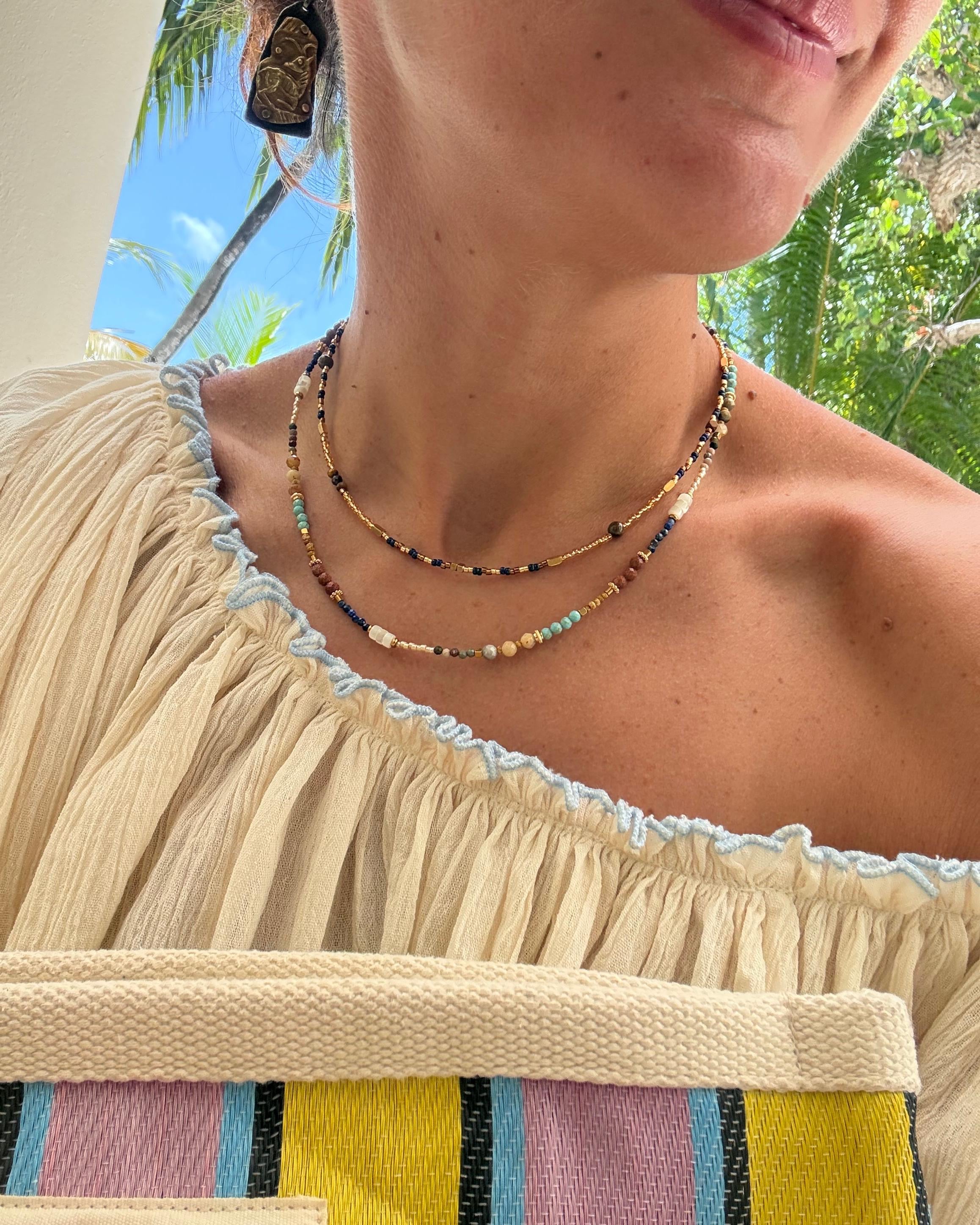 Doğal Taşlı Paslanmaz Çelik Kolyeler / Dört Farklı Renk