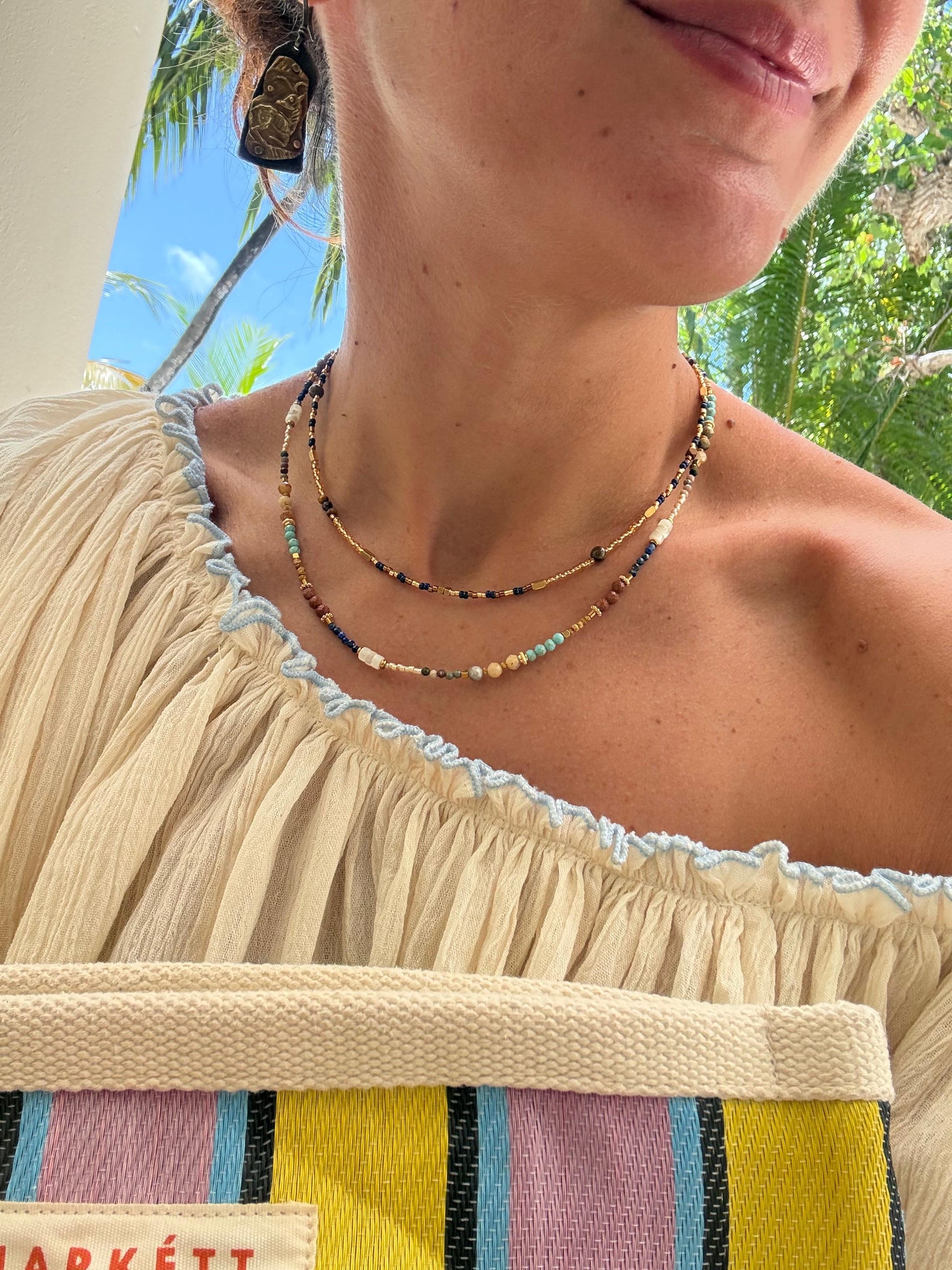 FW25 Stainless Steel Necklaces with Natural Stones / Four Colors