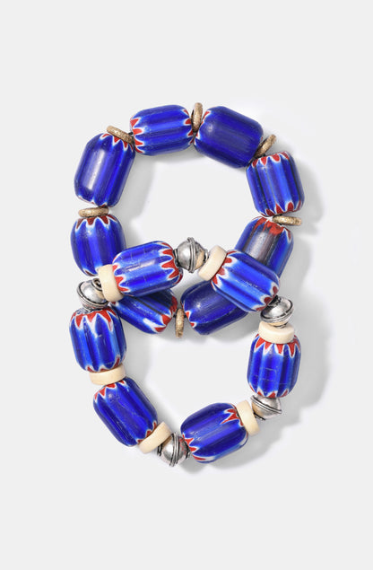 Large Blue Chevron Beads Bracelets with Silver / Resort 24