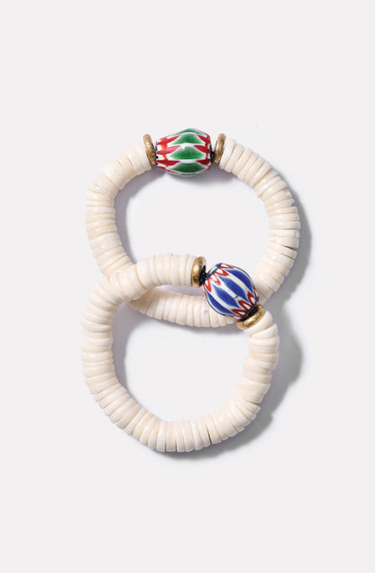 White Heishi Beads with Chevron Hero Bracelet / SS24