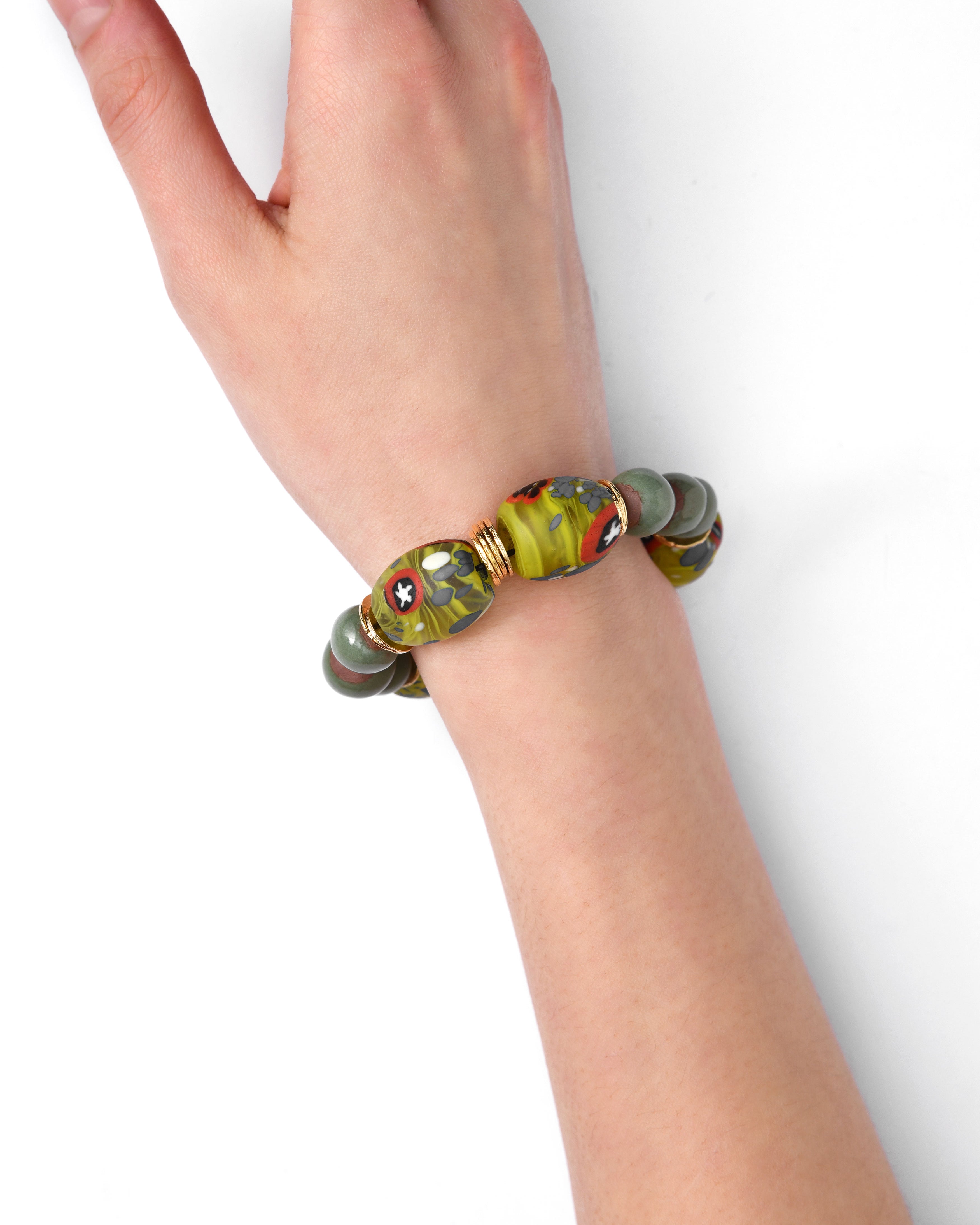 Collection Capsule de Bracelets BiniBeca Terracota / Bini avec Perle de Verre Népalaise Vert Menthe /