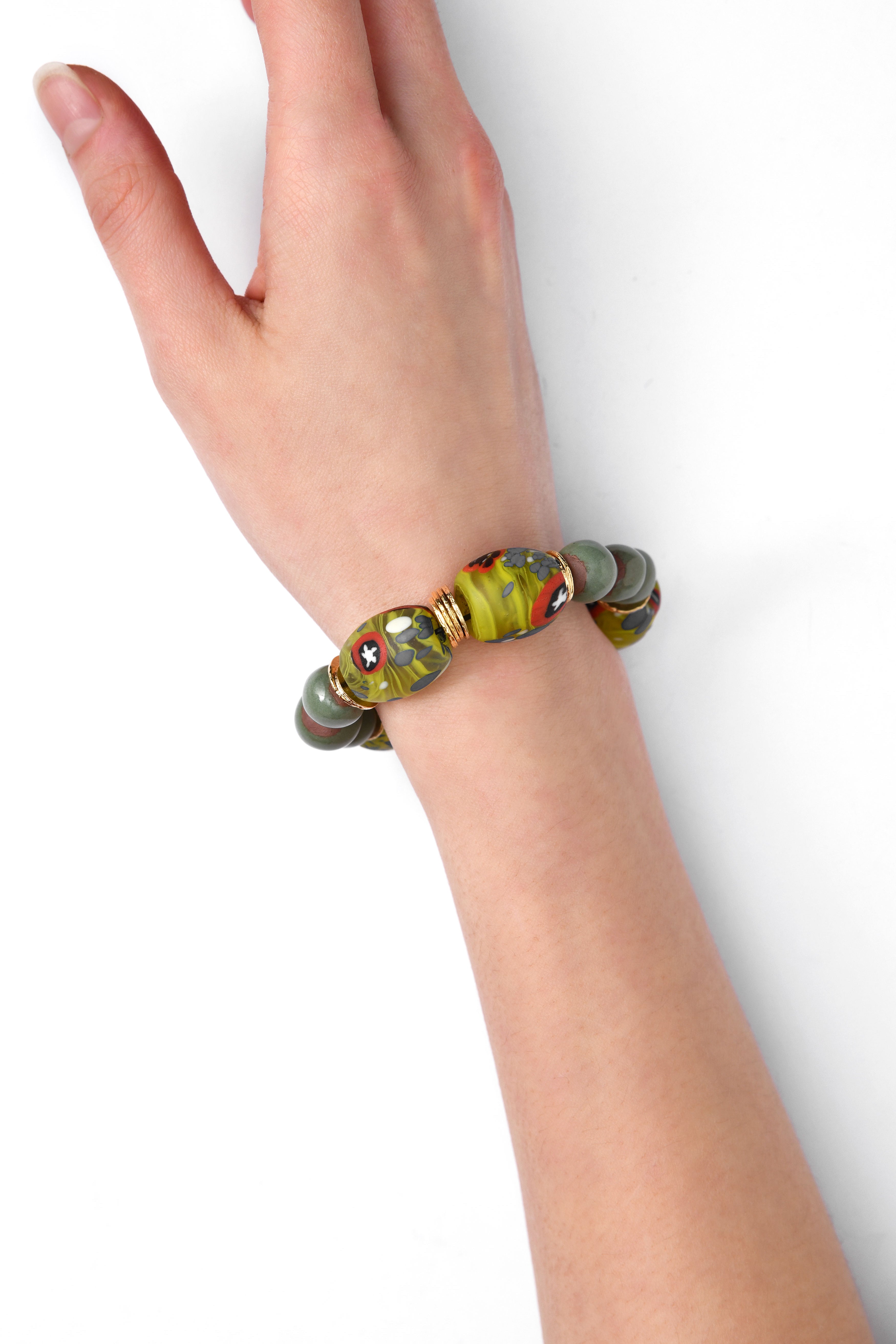 BiniBeca Terracota Bracelets Capsule Collection / Bini with Nepali Glass Bead Minty Green /