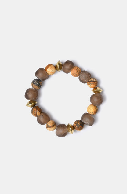 Matte Jasper and Brown Recycled Glass Bini Bracelet