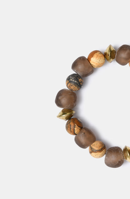 Matte Jasper and Brown Recycled Glass Bini Bracelet