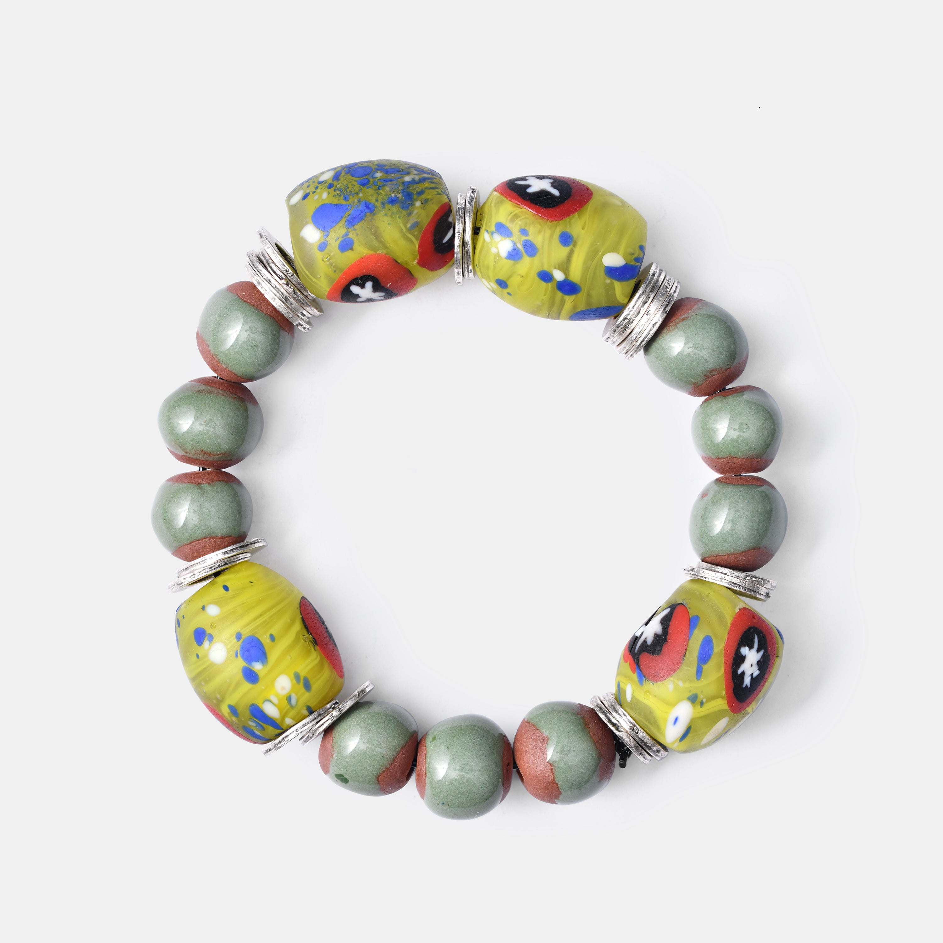 BiniBeca Terracota Bracelets Capsule Collection / Bini with Nepali Glass Bead Minty Green /