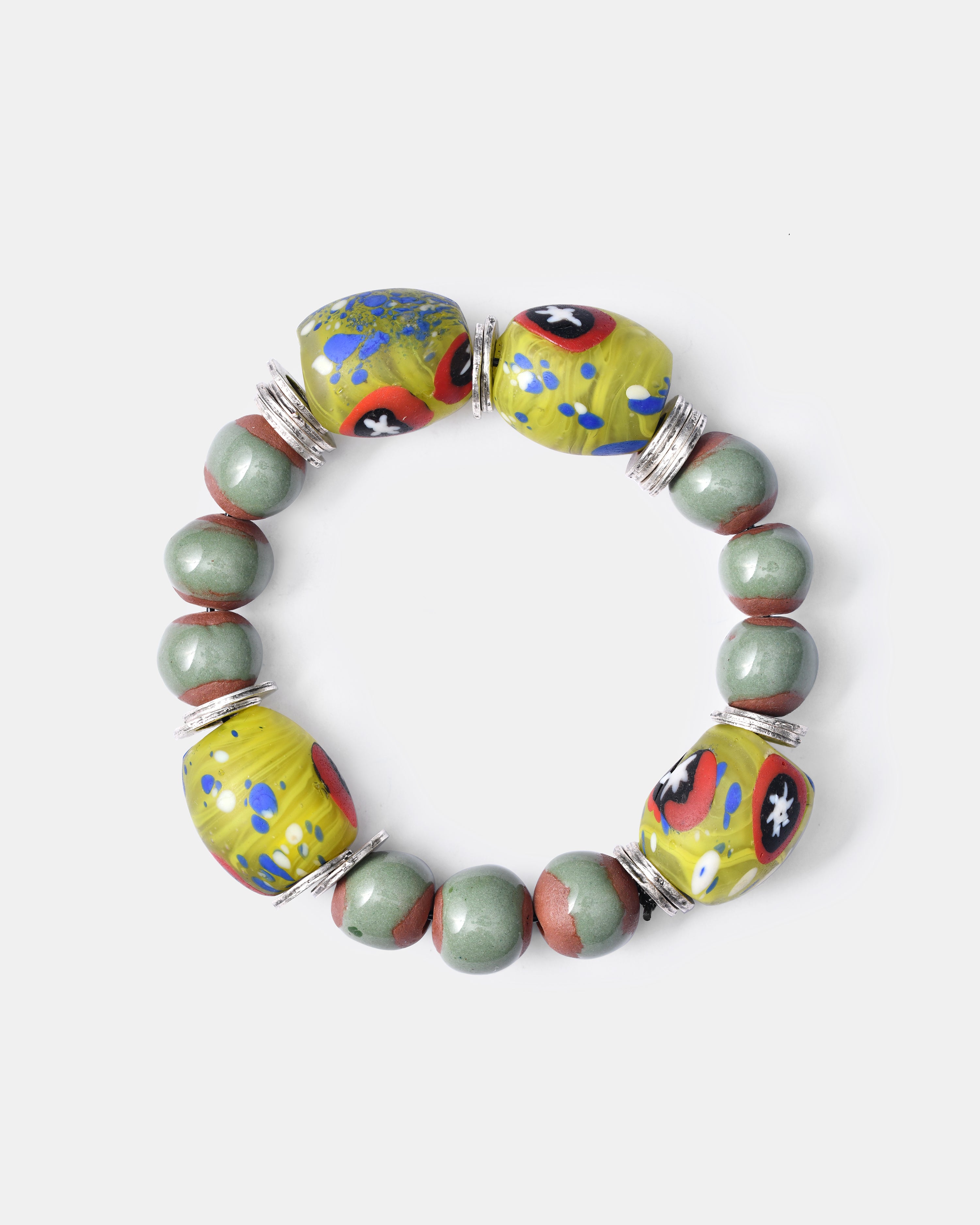 Collection Capsule de Bracelets BiniBeca Terracota / Bini avec Perle de Verre Népalaise Vert Menthe /