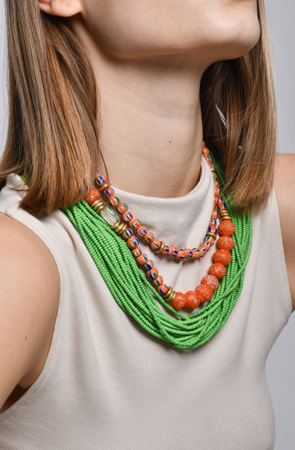 Maasai Glass Beads Multi Strand Necklaces / Green / SS24