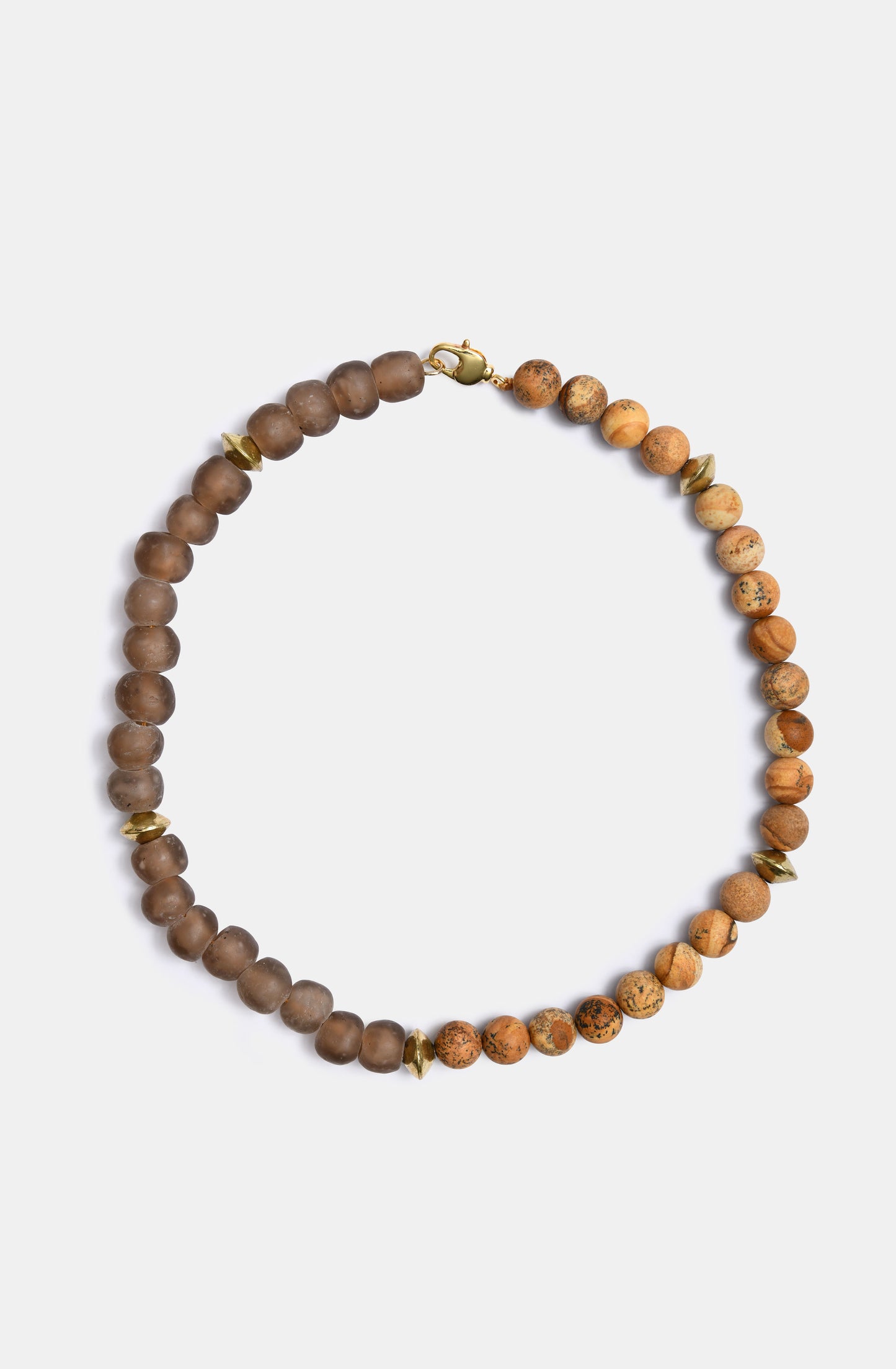 Matte Jasper and Brown Recycled Glass Bini Necklace