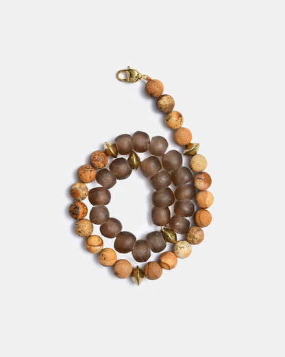 Matte Jasper and Brown Recycled Glass Bini Necklace