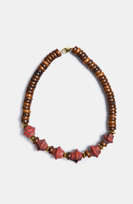 Burgundy Striped Glass Necklace