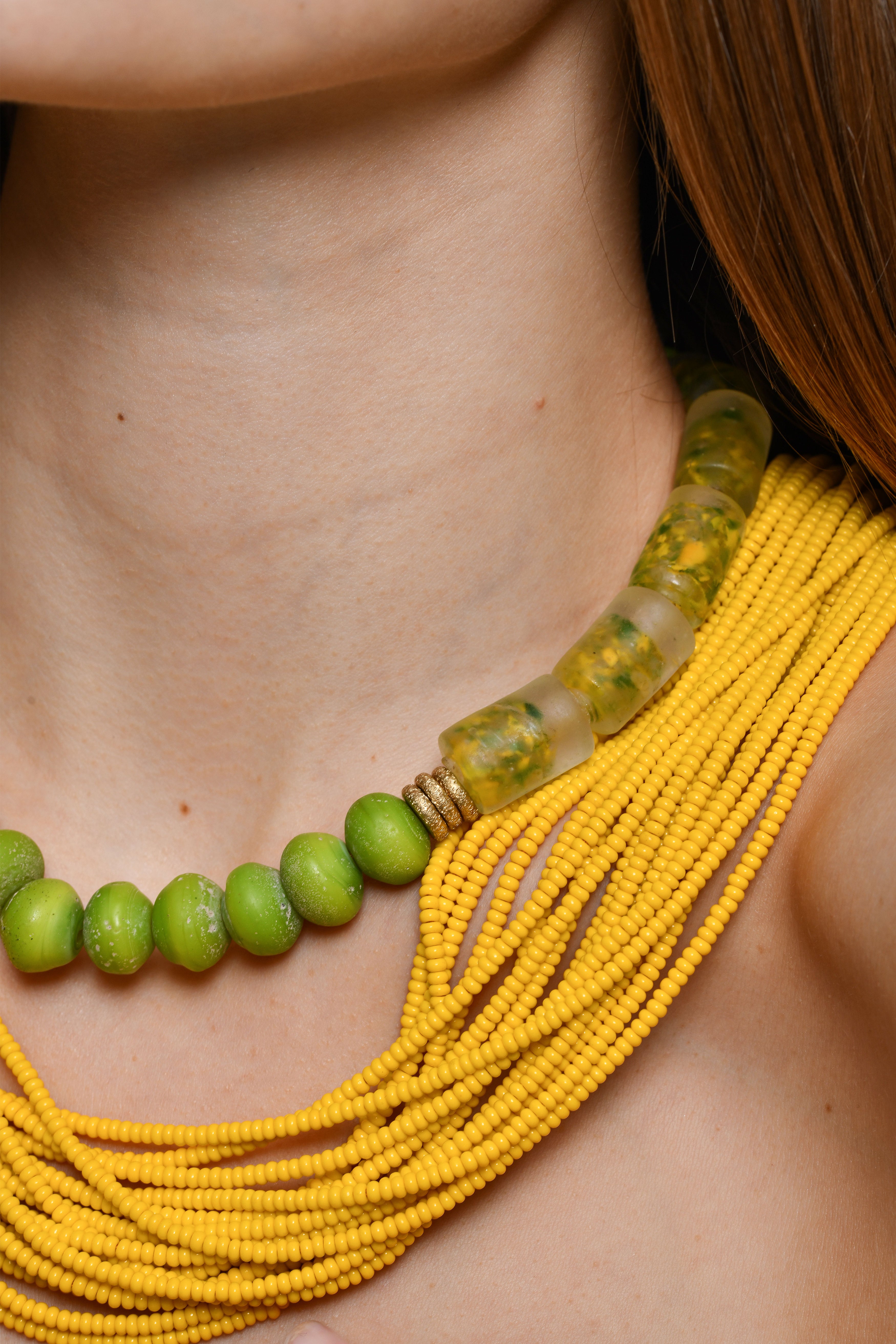 Maasai Glass Beads Multi Strand Necklaces / Yellow/ SS24