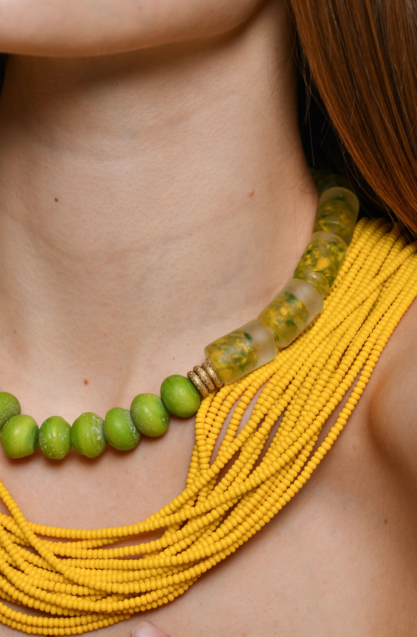 Maasai Glass Beads Multi Strand Necklaces / Yellow/ SS24