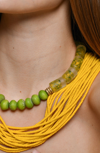 Maasai Glass Beads Multi Strand Necklaces / Yellow/ SS24