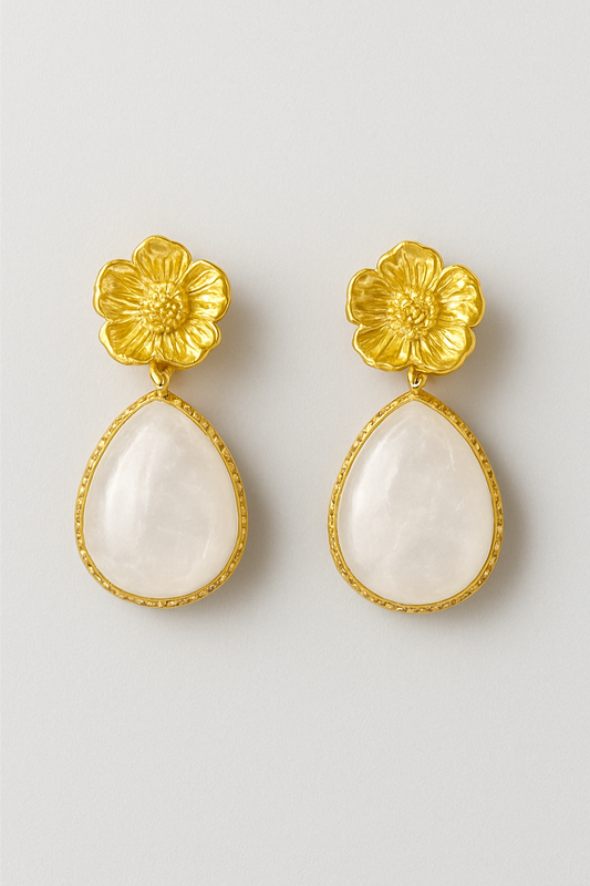 Stainless Steel and Nacre Earrings White