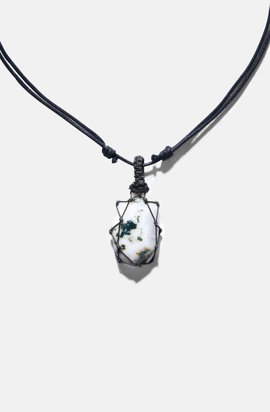 Unisex Crystal Capsule Necklaces / Moss Agate