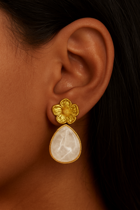 Stainless Steel and Nacre Earrings White