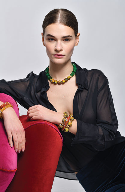 The Sprinkle Bini in Yellow with Green Vaseline Beads Necklace / Resort 24