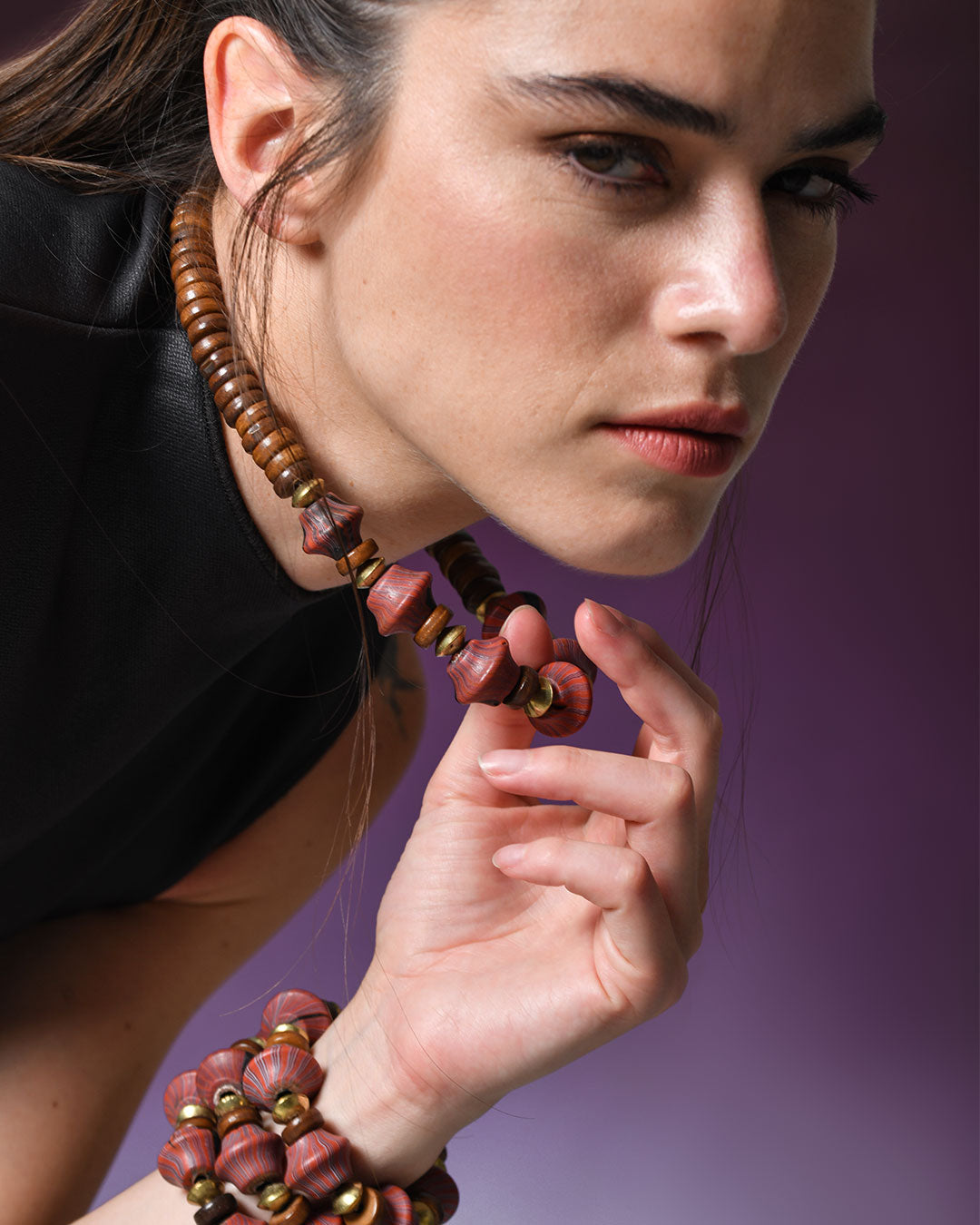 Burgundy Striped Glass Necklace