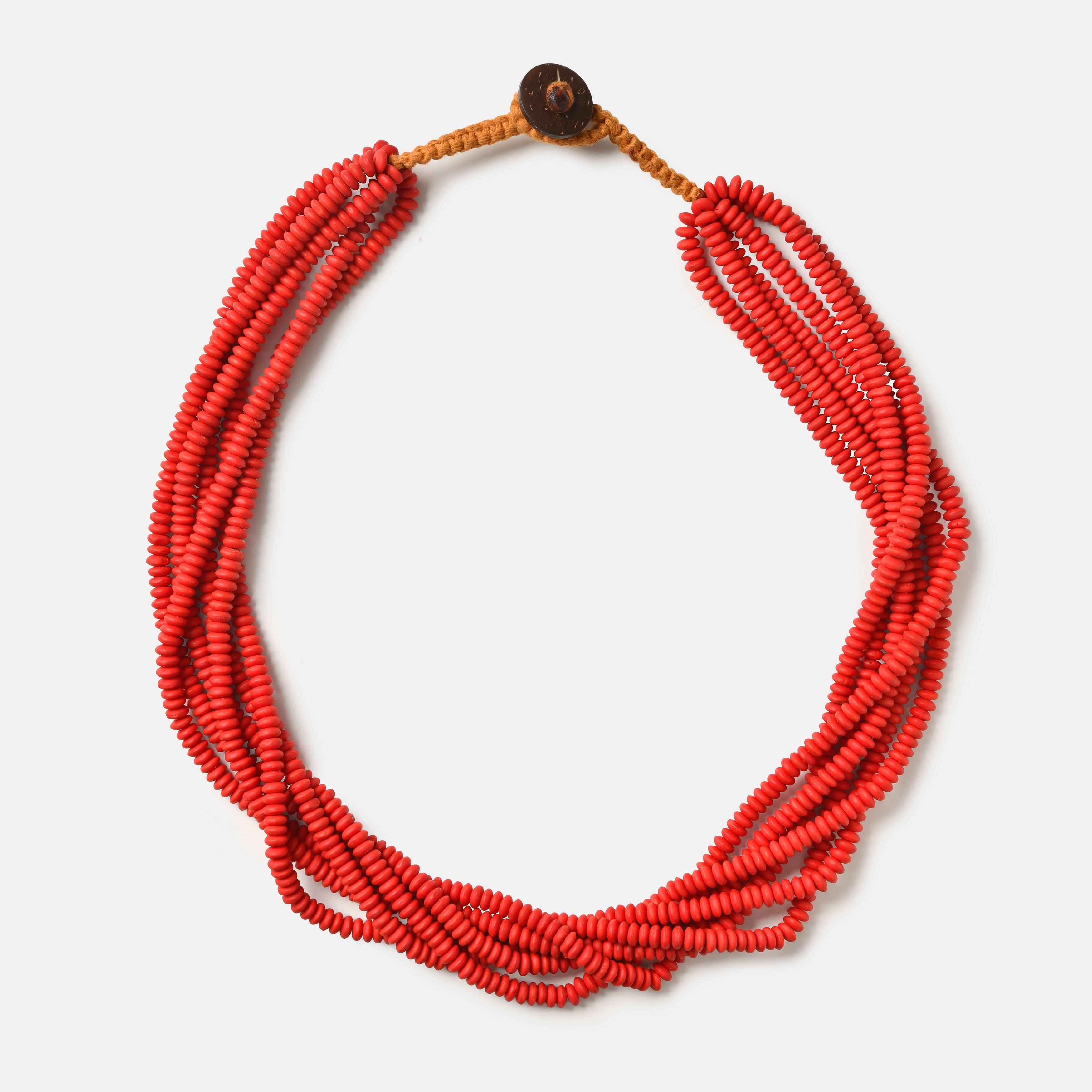 Glass Beads Multi Strand Necklaces / Very Red