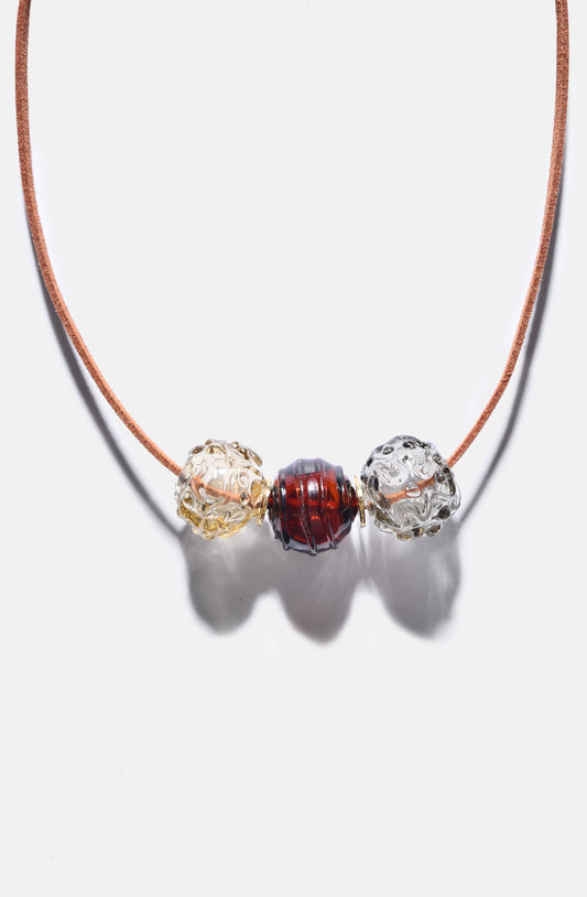 Suede Cord Necklace with three Murano Hero beads