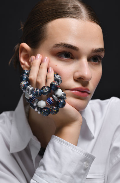 Blue Chevron Meets Frosty Glass Bracelet / Resort 24