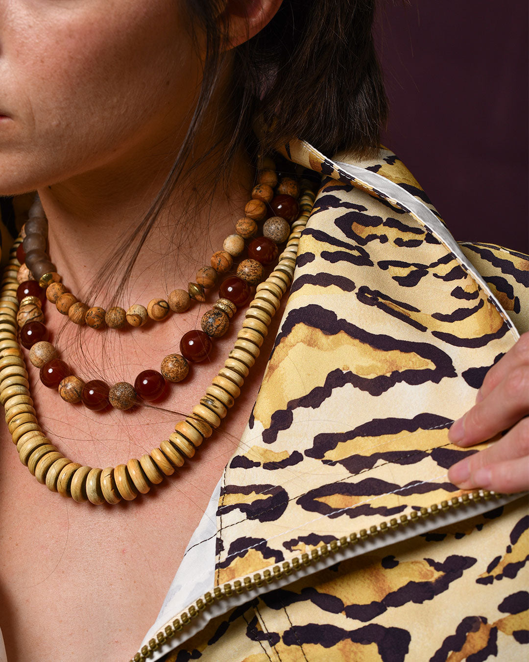 Matte Jasper and Carnelian Bini Necklace