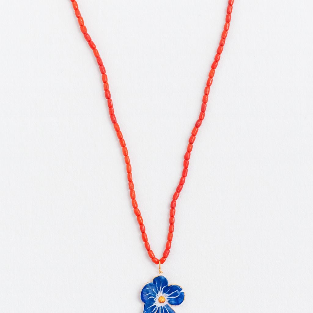 Tiny Coral and Flower Necklace