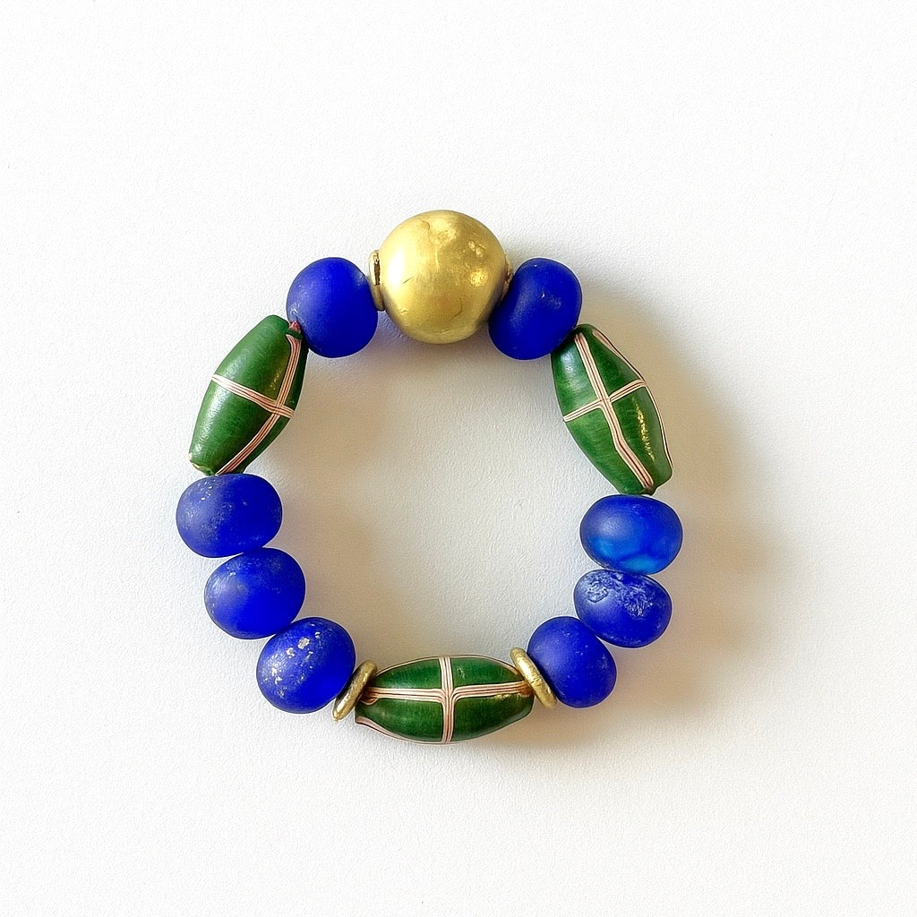 FW25 Brass Hero Bracelet with Blue/Green glass