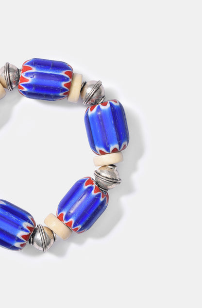 Large Blue Chevron Beads Bracelets with Silver / Resort 24