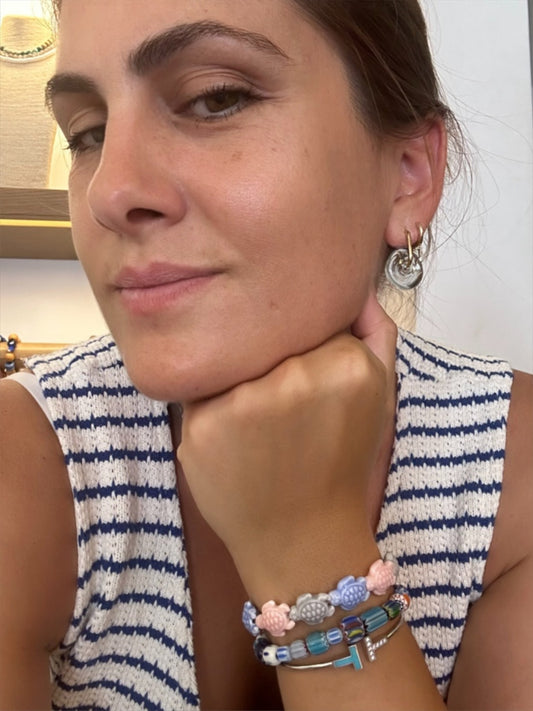 Murano Circle Earrings Amber and Light Blue