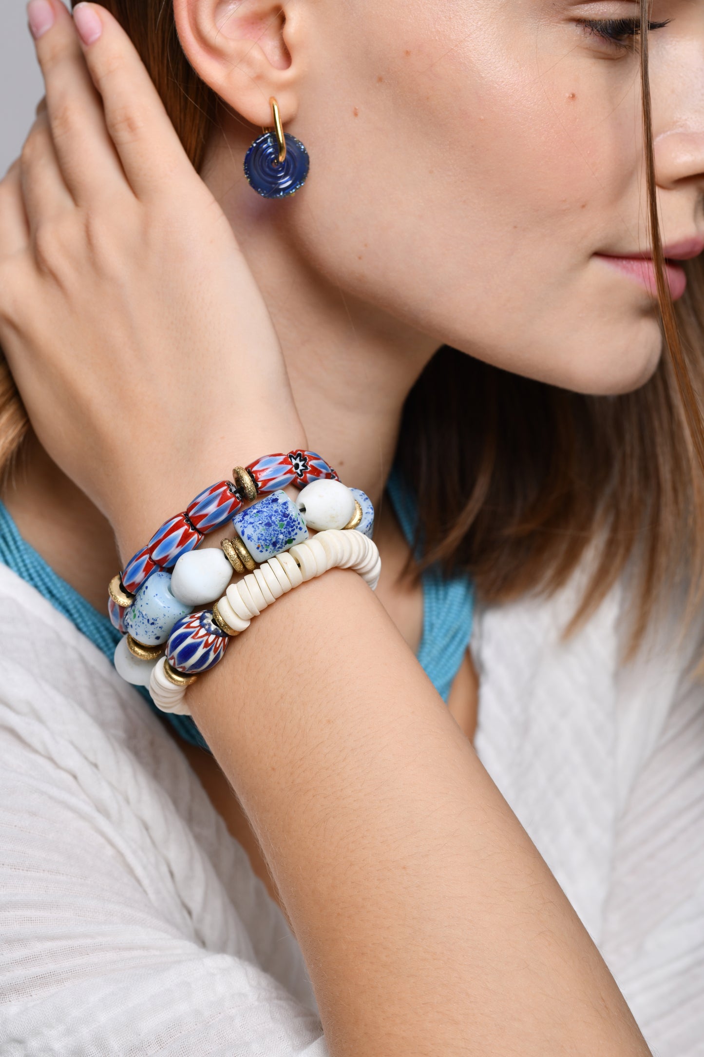 White Heishi Beads with Chevron Hero Bracelet / SS24