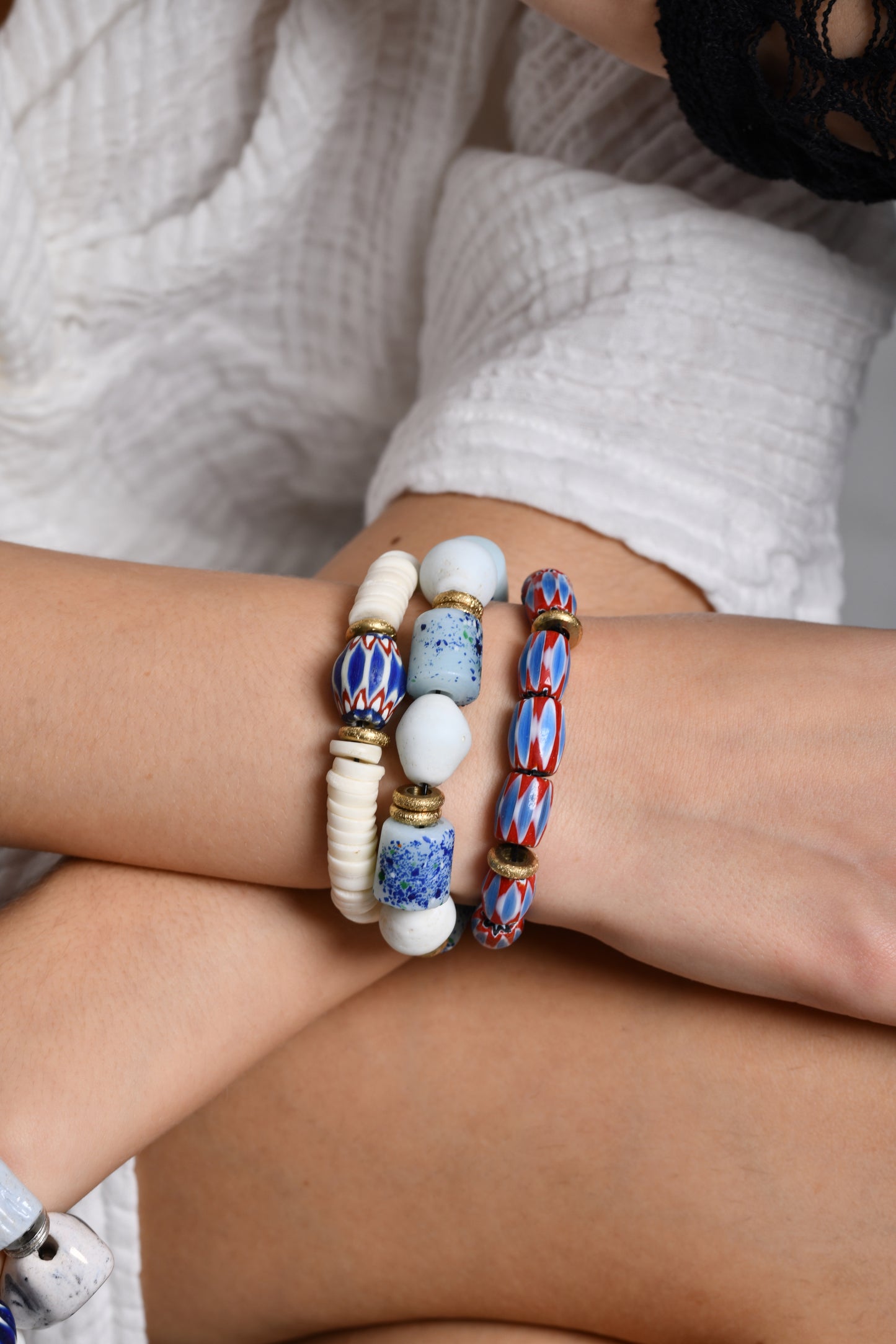 White Heishi Beads with Chevron Hero Bracelet / SS24