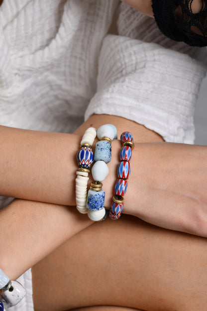 White Heishi Beads with Chevron Hero Bracelet / SS24