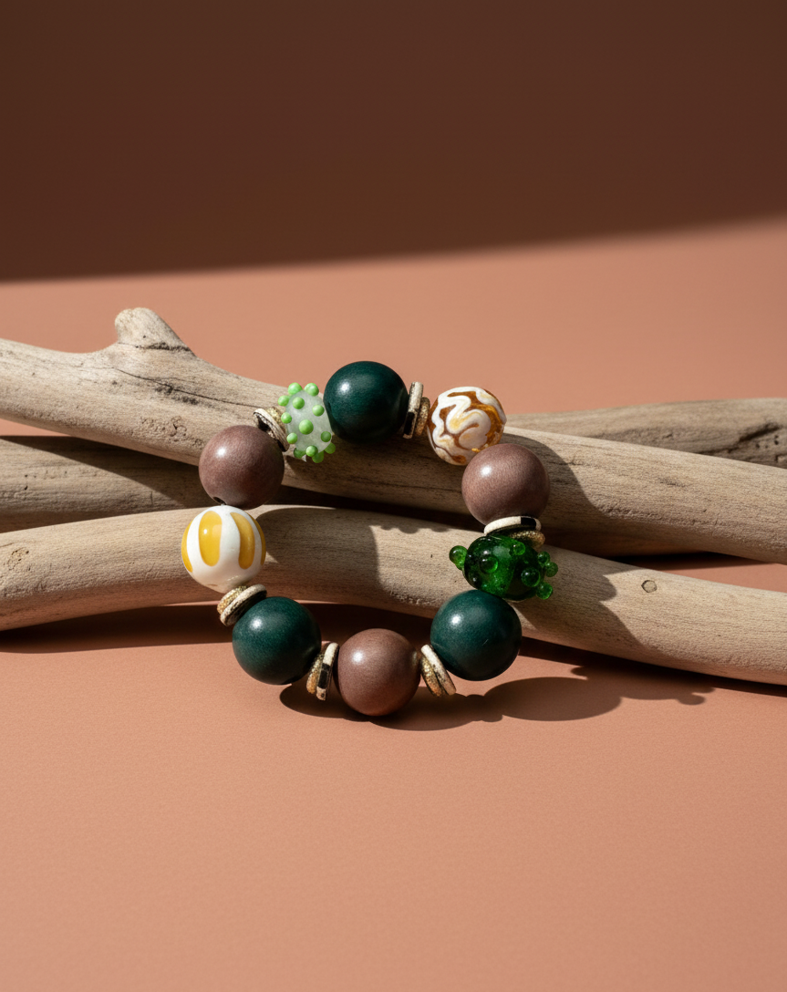 Plume bracelet with glass bead / caramel edition