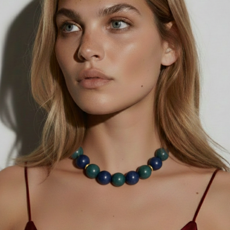 Plume Necklace in green and dark blue