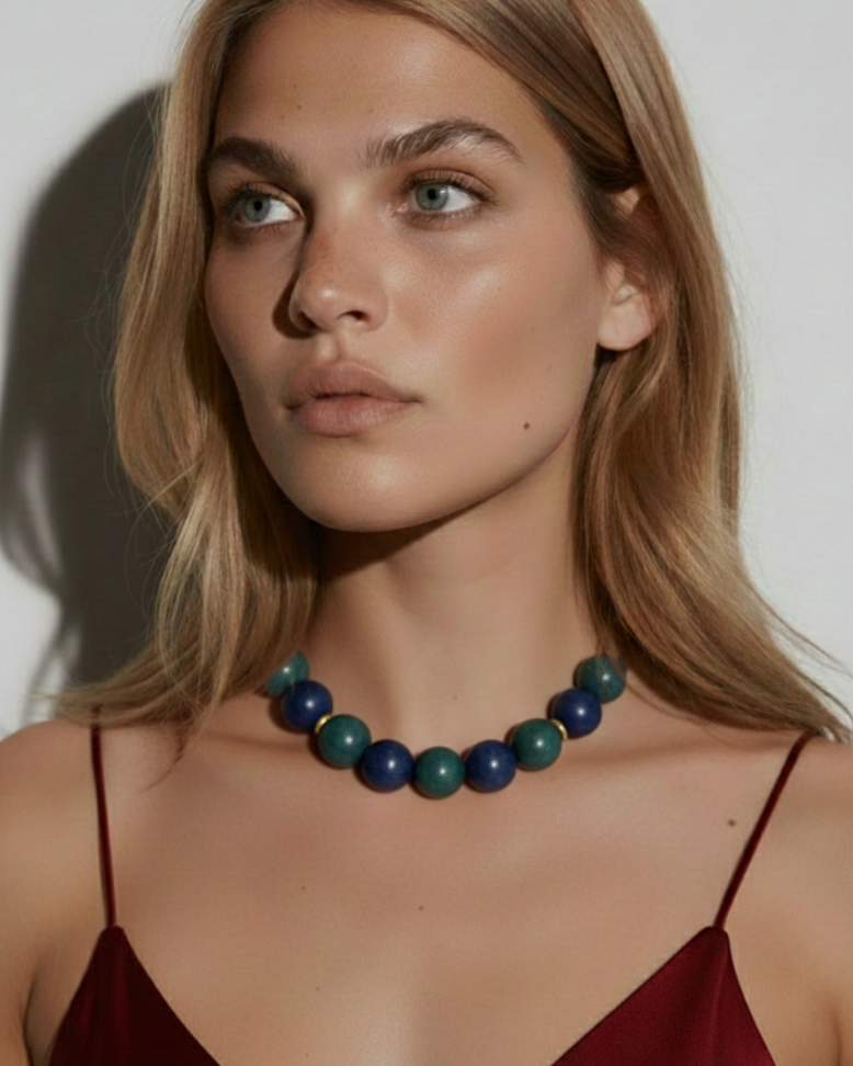 Plume Necklace in green and dark blue