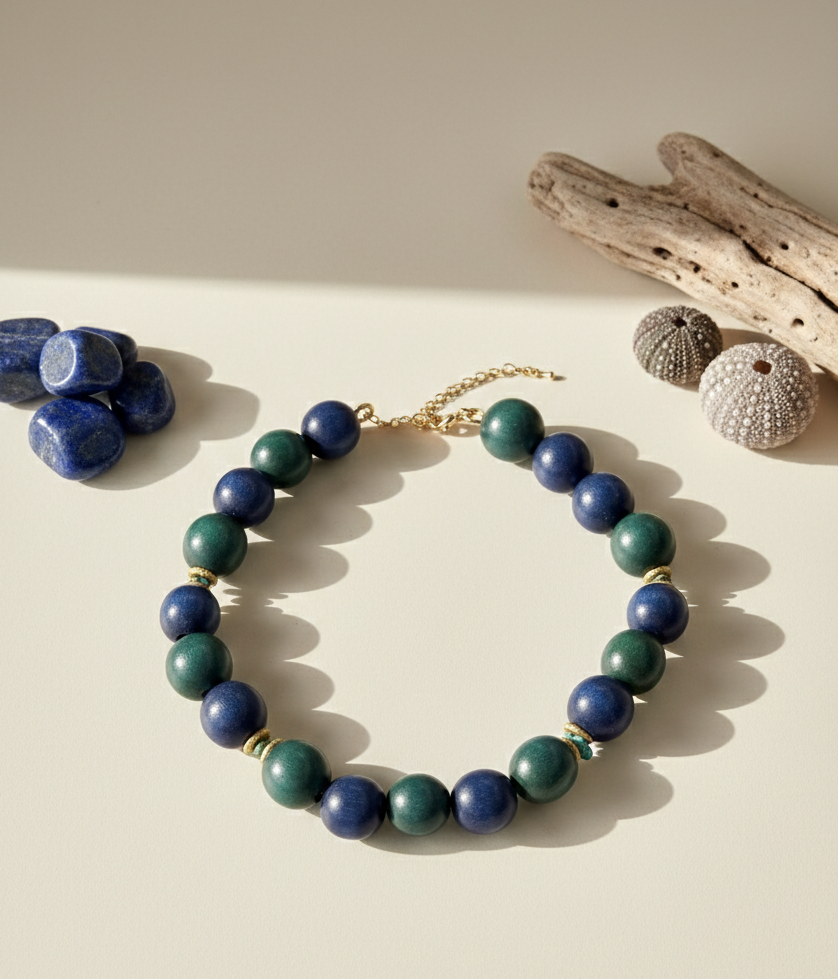 Plume Necklace in green and dark blue