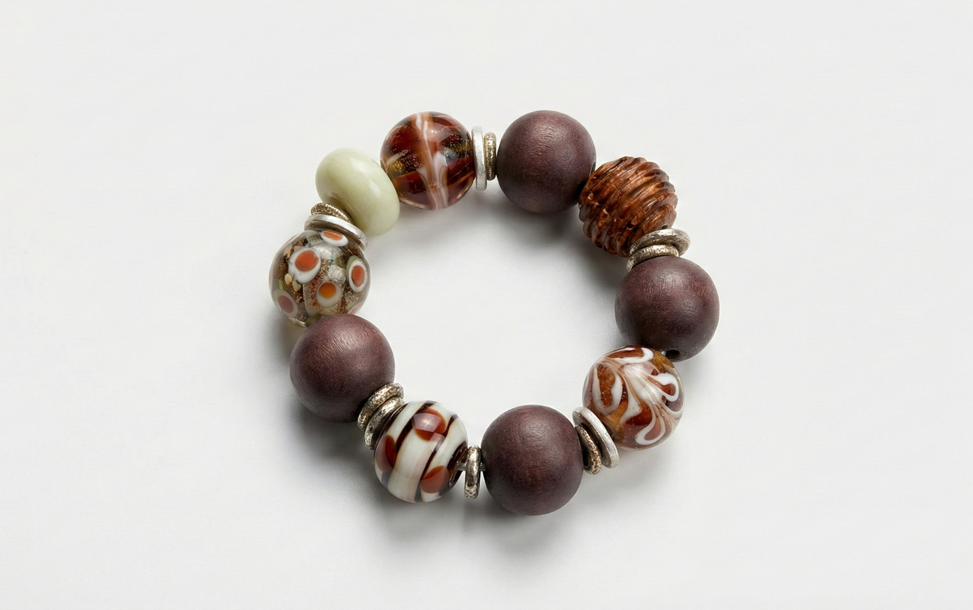 Plume bracelet with glass bead / caramel edition