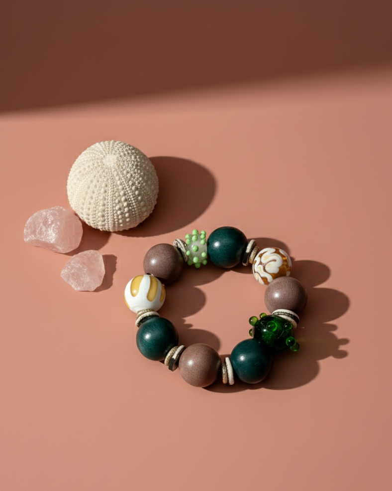 Plume bracelet with glass bead / caramel edition