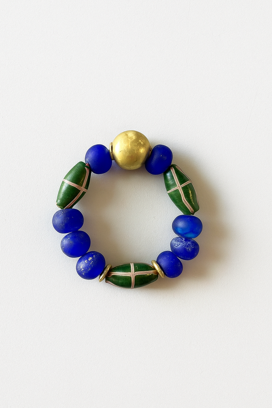 FW25 Brass Hero Bracelet with Blue/Green glass