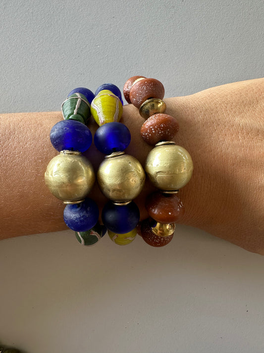 FW25 Brass Hero Bracelet with Blue/Green glass