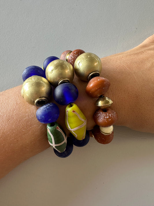 FW25 Brass Hero Bracelet with Blue/Yellow glass