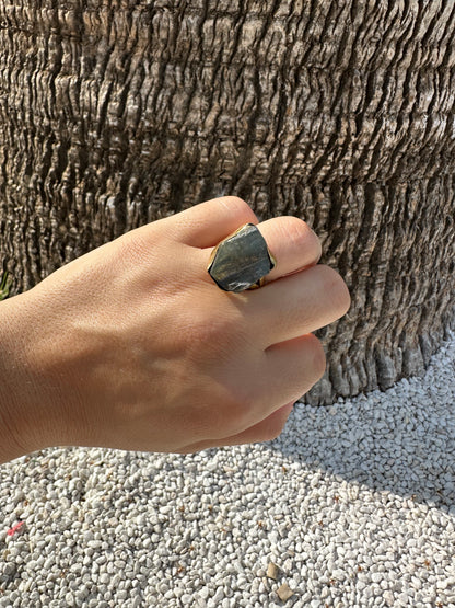 Raw Cut Labradorite Ring Two