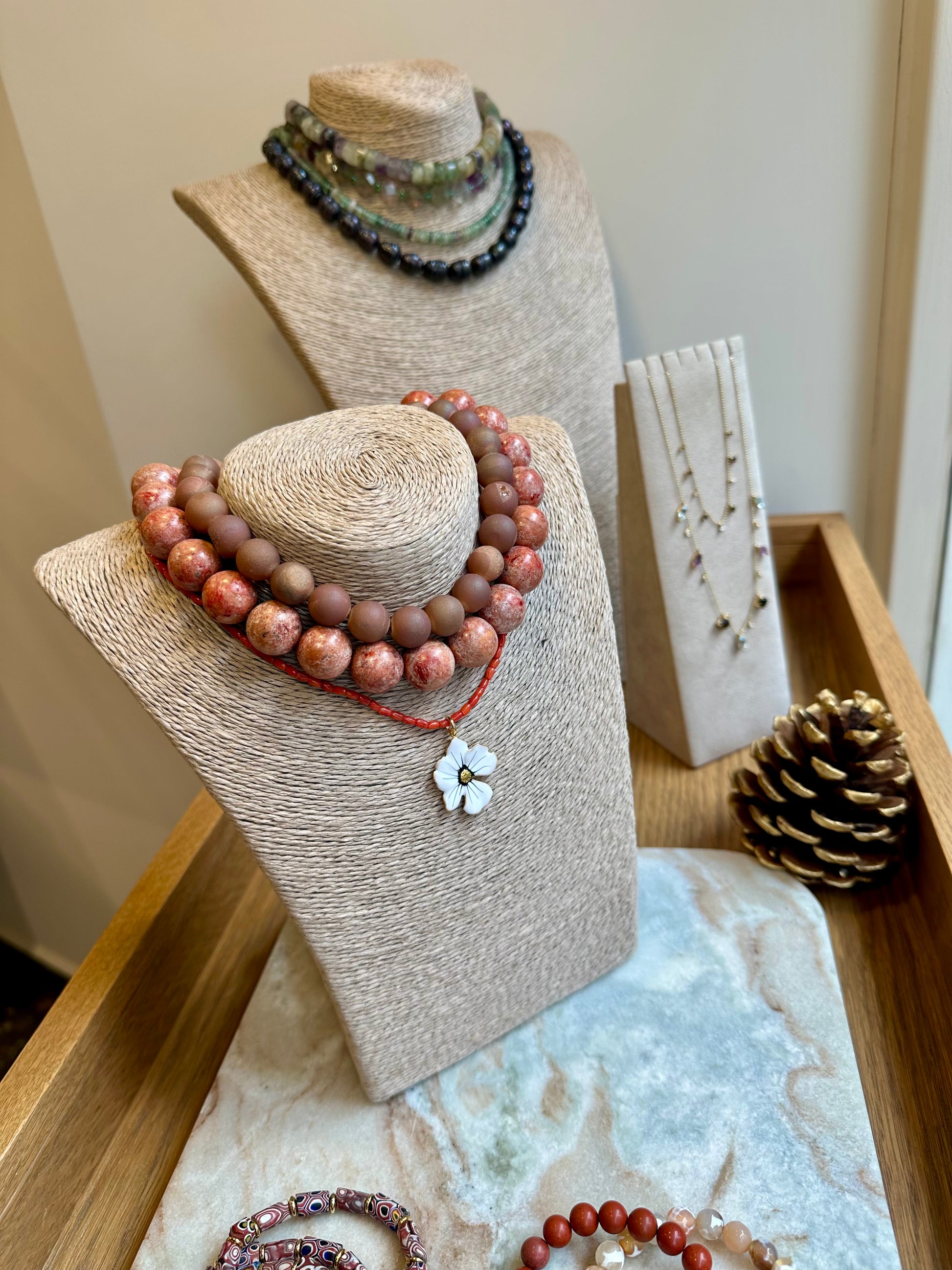 Pembe Druzy Akik Kolye